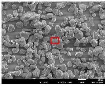 写真２　プリンターのトナー粒電子顕微鏡画像